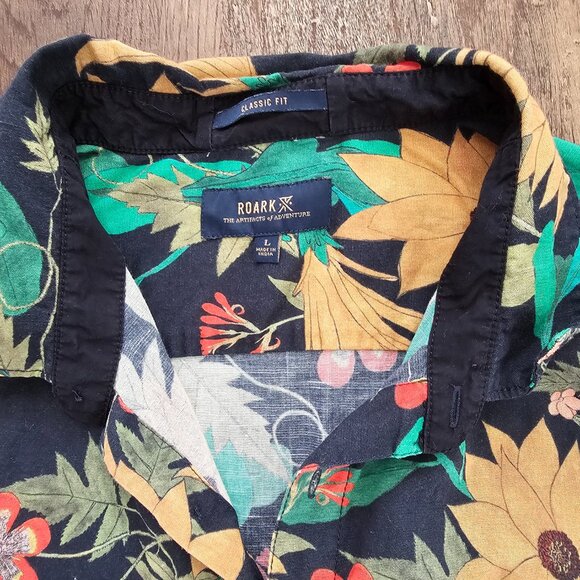 Roark Wildflower Organic Cotton Linen Blend Short Sleeve Button Up Shirt, L - Picture 5 of 8